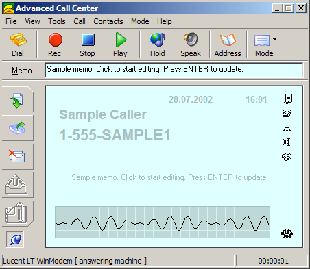 Main window. Recording the conversation (answering machine mode).